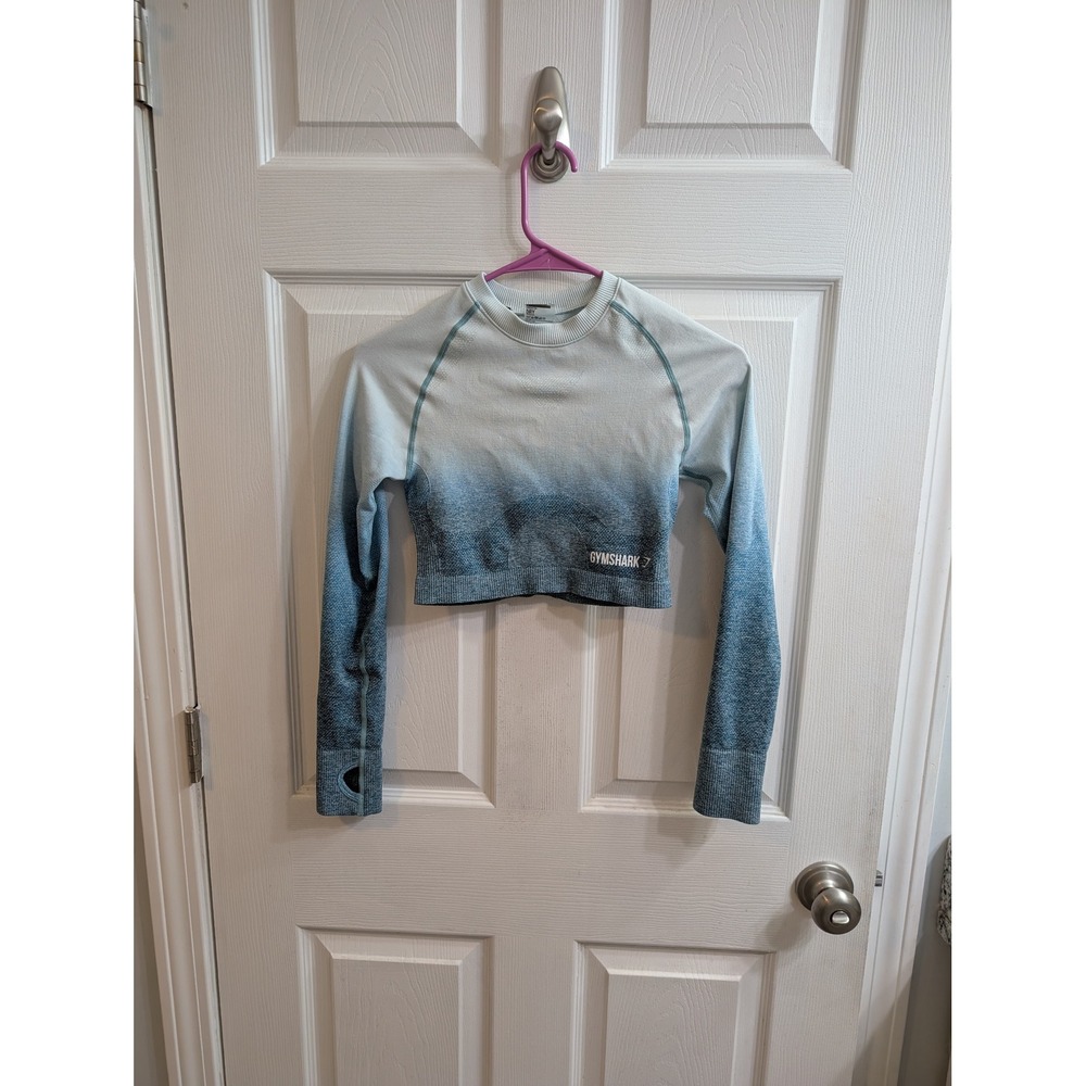 Gymshark Ombre Seamless Long Sleeve Crop Top Workout Athletic Blue - Size S